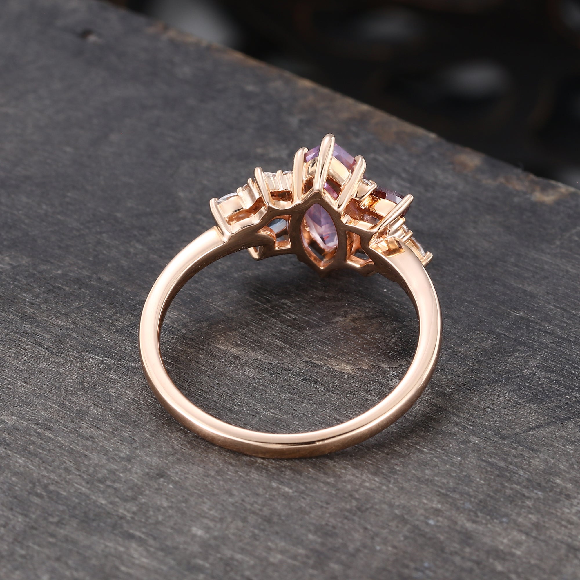 Vintage Marquise Amethyst Engagement Ring With Alexandrite & Moissanite Accents