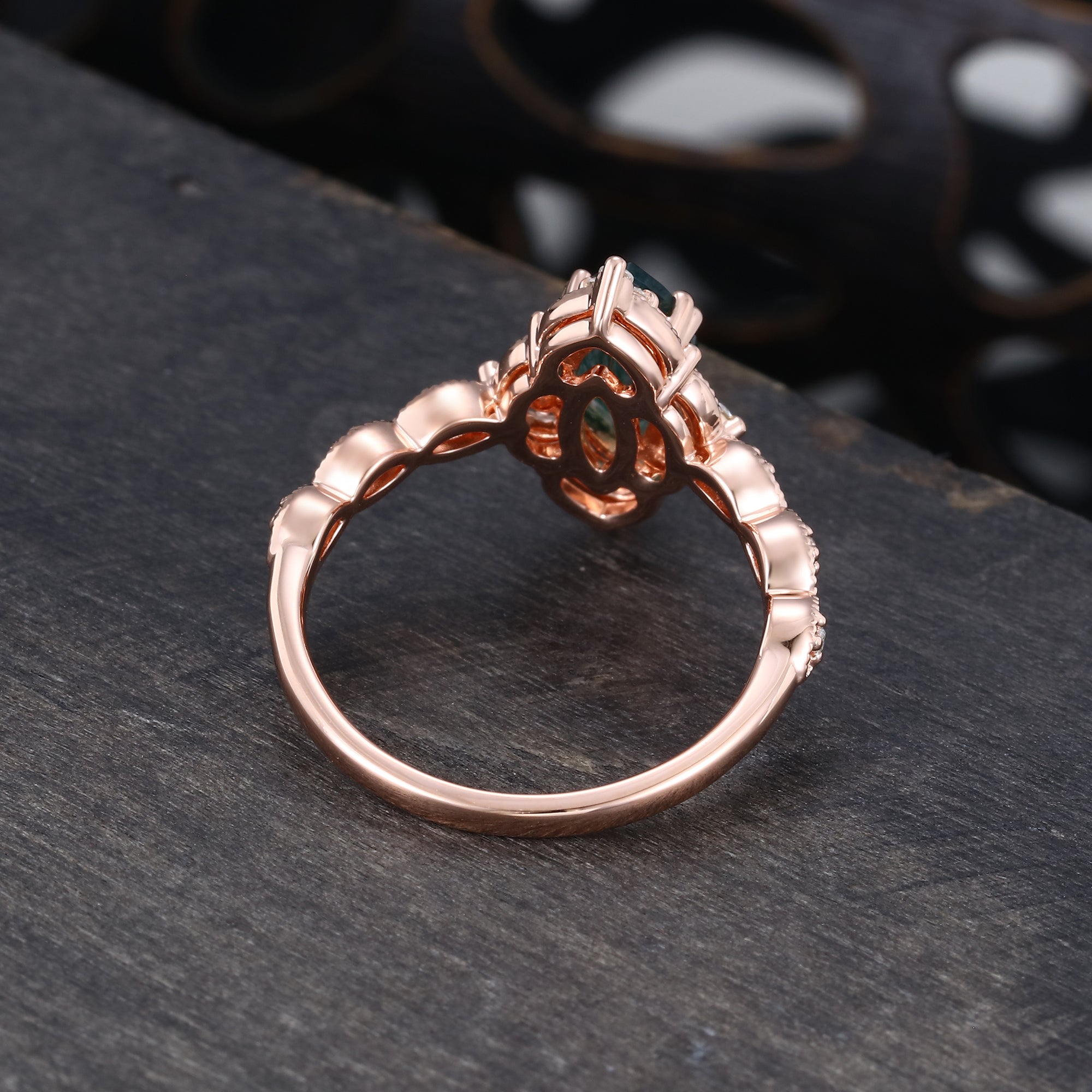 Vintage Marquise Cut Moss Agate Engagement Ring
