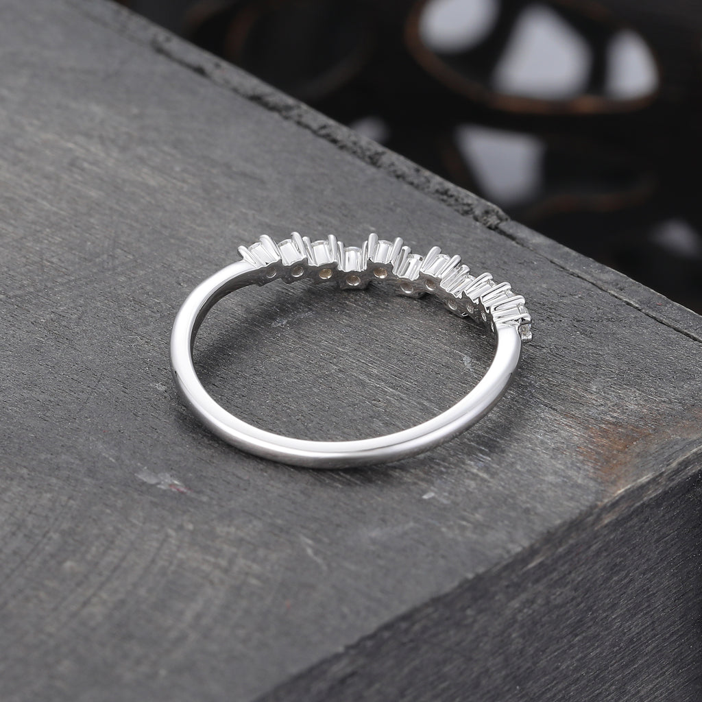 White Gold Unique Moissanite Curved Wedding band