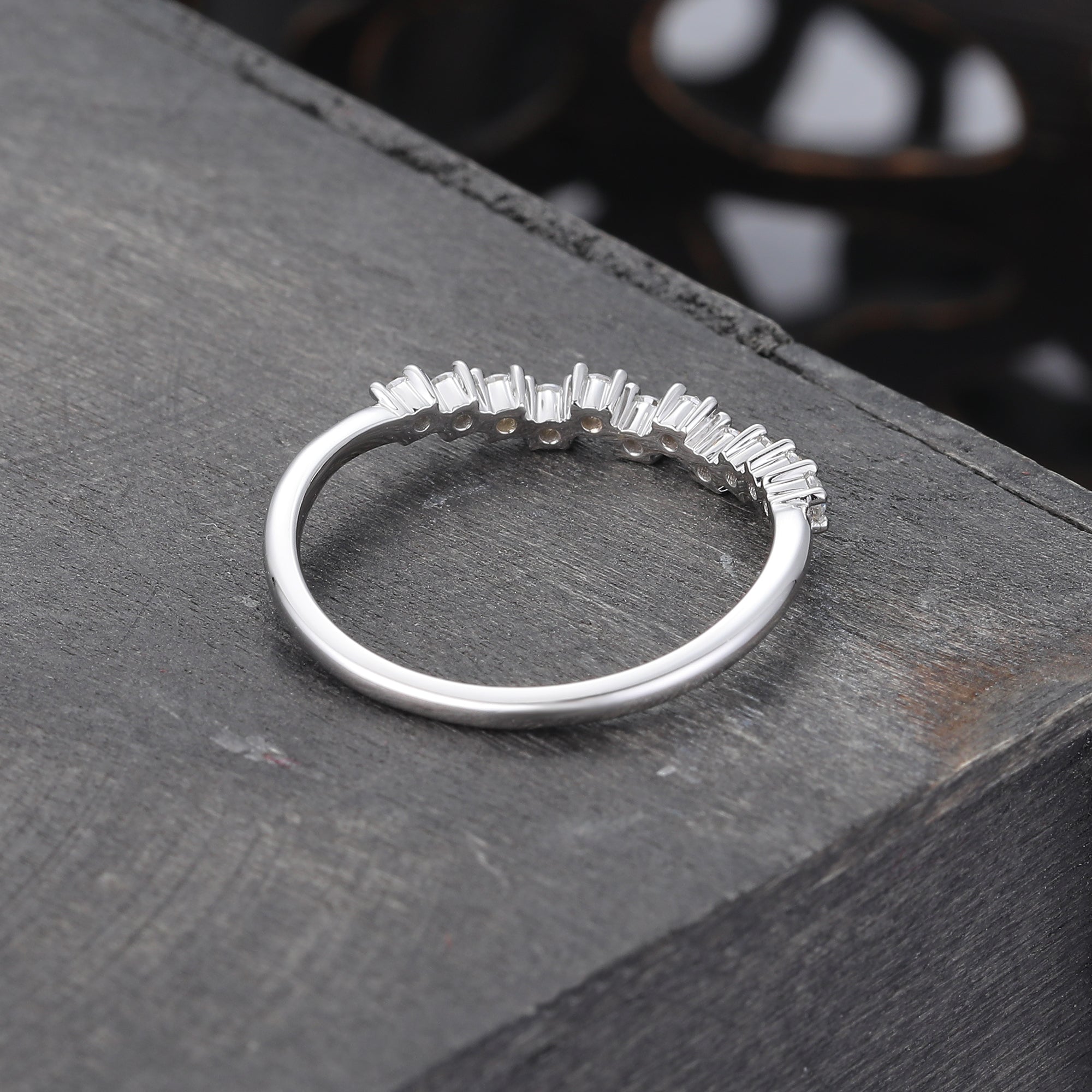 White Gold Unique Moissanite Curved Wedding band