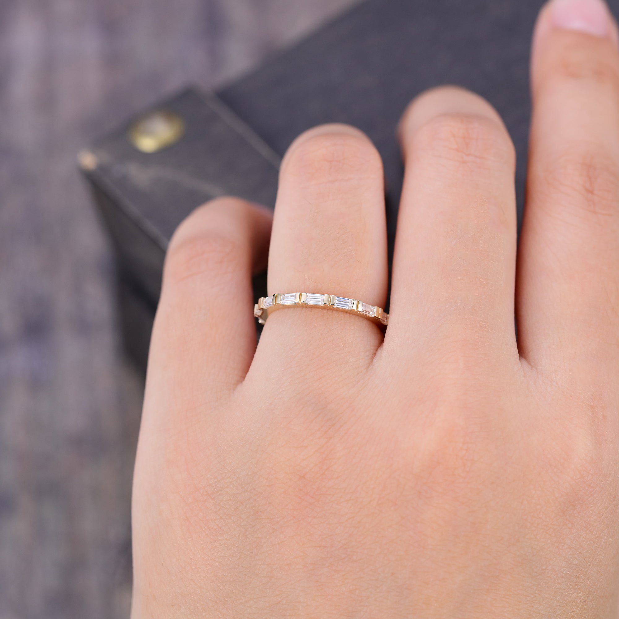 Baguette Cut Bar Set Moissanite Eternity Wedding Band
