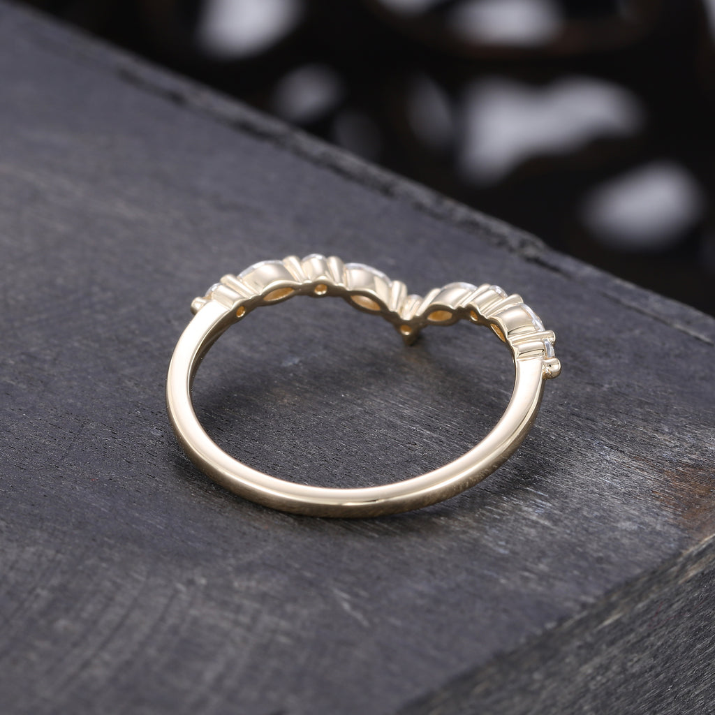 Yellow Gold Unique Moissanite Curved Wedding Band