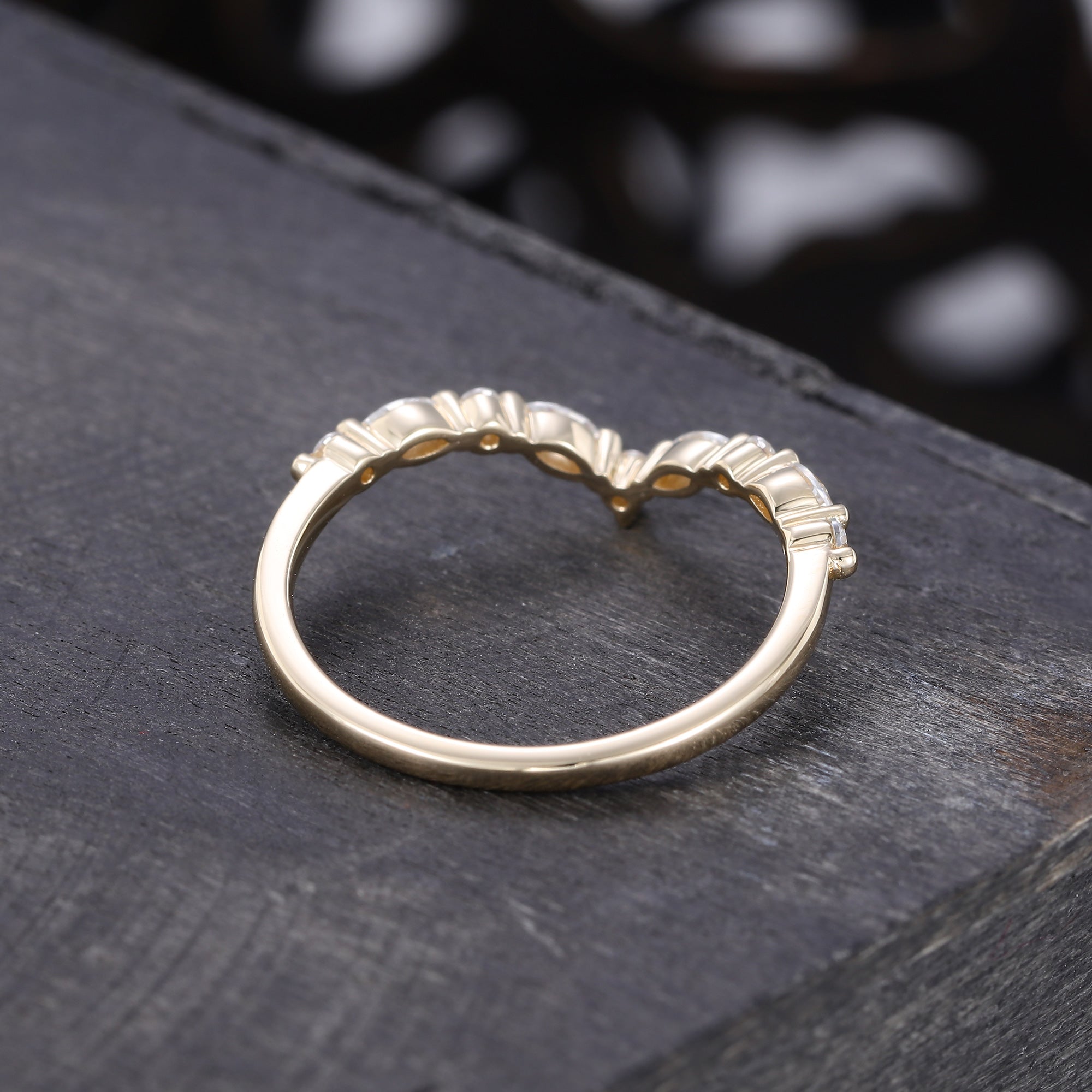 Yellow Gold Unique Moissanite Curved Wedding Band